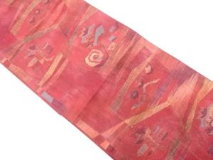 切りばめ風　花更紗模様織り出し　名古屋帯